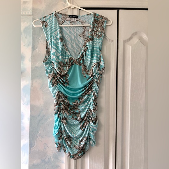 Venus ladies slinky shirted top in sea foam, grey and white size L 44/46 - Picture 2 of 6